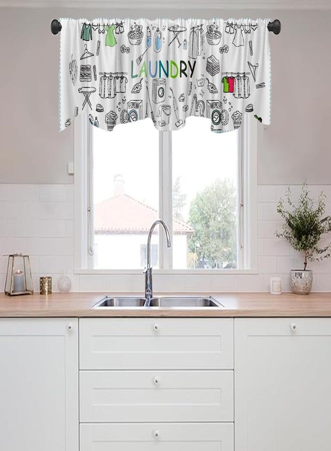 DOTOOMA 54x18 Inches Laundry Cute Window Treatment Valance White Watercolor Kitchen Blackout Drapes Bathroom Bedroom Living Room Polyester Fabric Curtains Decorations Supplies - Image 4